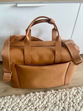 Monos Tan Leather Metro Duffel Bag with Removable Shoulder Strap